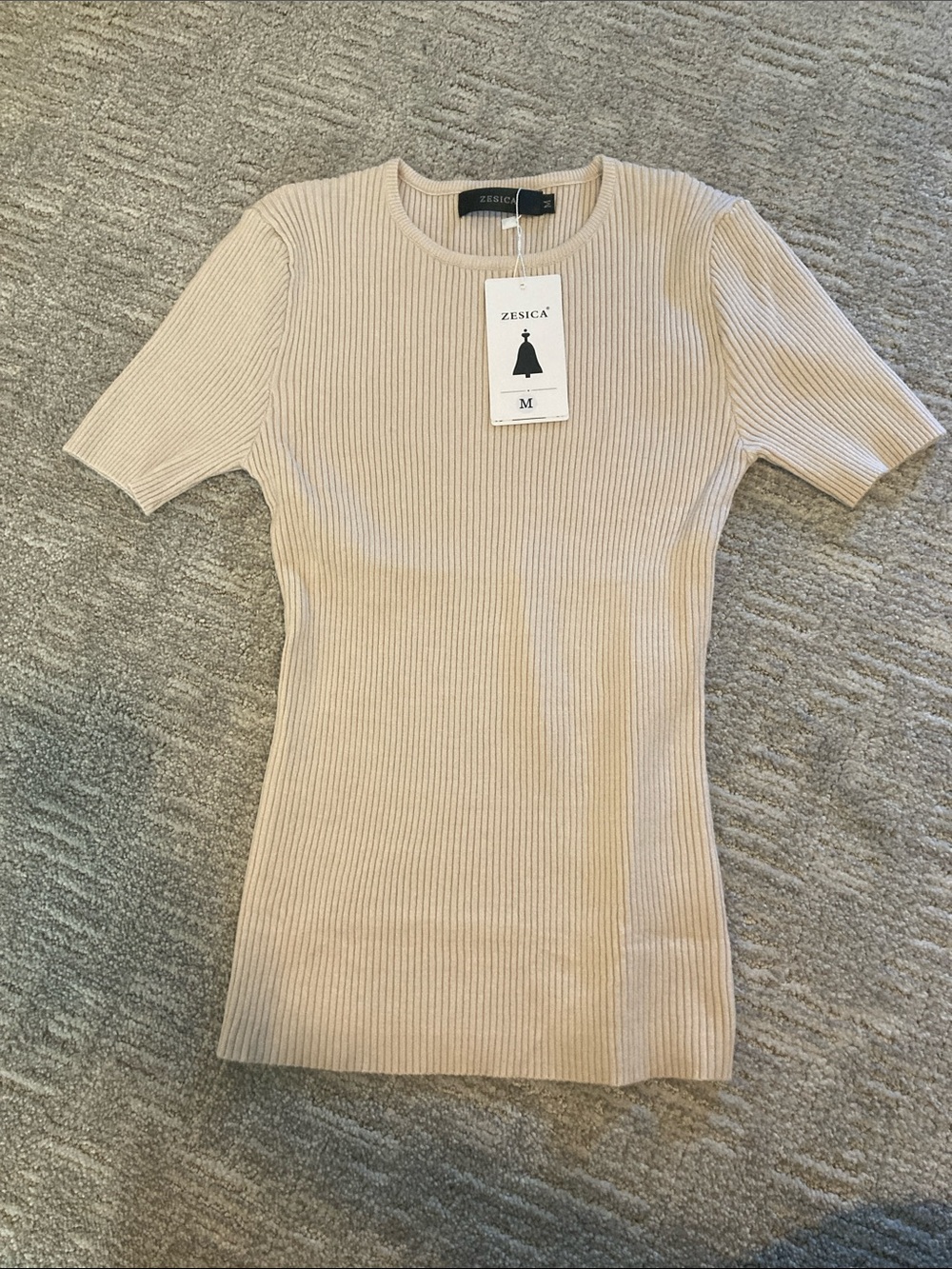 Zesica Beige Ribbed Short Sleeve Tee - Women